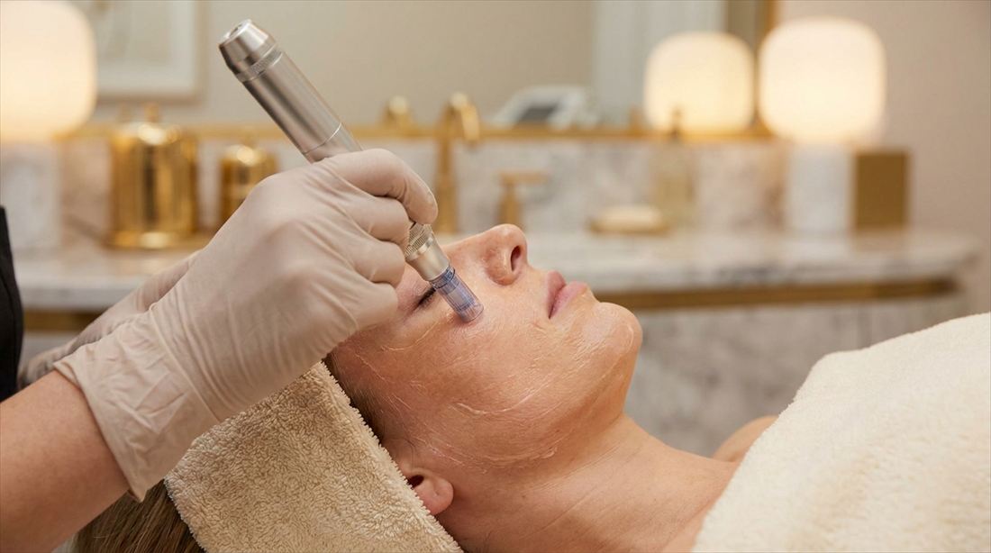 Microneedling treatment being performed